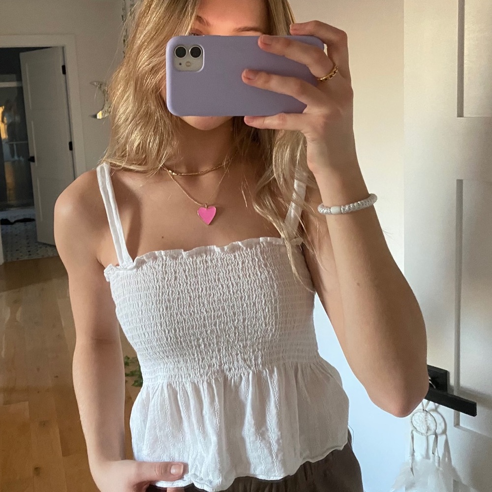 white ruched tank top